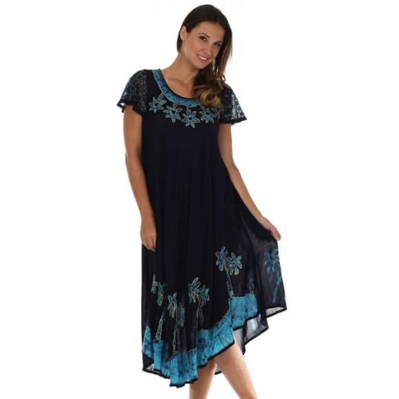 Sakkas Batik Palm Tree Cap Sleeve Caftan Dress / Cover Up One Size NWT - Picture 1 of 7